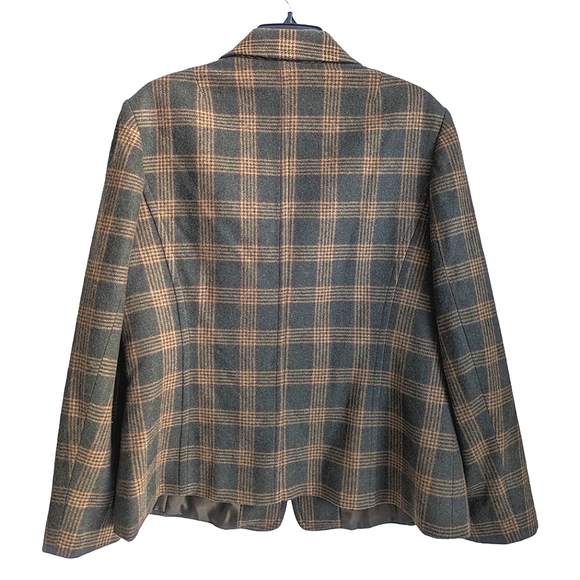 Vintage Talbots Plaid Green Tan Blazer Size 14 - Picture 2 of 10
